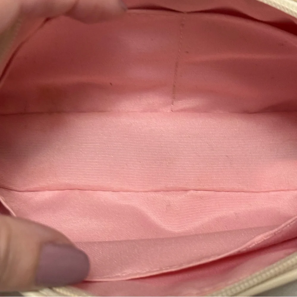 Coach Beige Signature Cosmetic Case with Pink Center Stripe - Picture 4 of 8